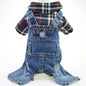 Hund / Katze Jeans-Hoodie Jumpsuit – Kariertes Denim-Outfit mit Kapuze für Frühling & Herbst – 4 Farben