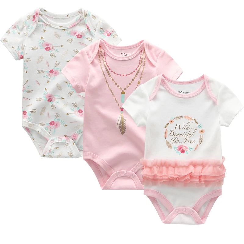 3-teiliges Baby-Set aus Baumwolle – Sommer-Body mit kurzen Ärmeln für Jungen & Mädchen (0–12 Monate)