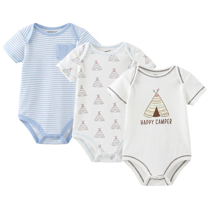 3-teiliges Baby-Set aus Baumwolle – Sommer-Body mit kurzen Ärmeln für Jungen & Mädchen (0–12 Monate)