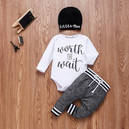 3-teiliges Babyset für Neugeborene – „Little Brother“ Langarm-Body mit Hose & Mütze – Baumwoll-Outfit für Jungen (0–24 Monate)