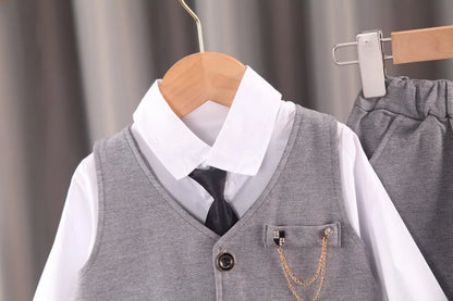 Elegantes Baby-Jungen Outfit – 3-teiliges Gentleman-Set mit Hemd, Weste & Krawatte – Perfekt für Feste & Auftritte (1–4 Jahre)