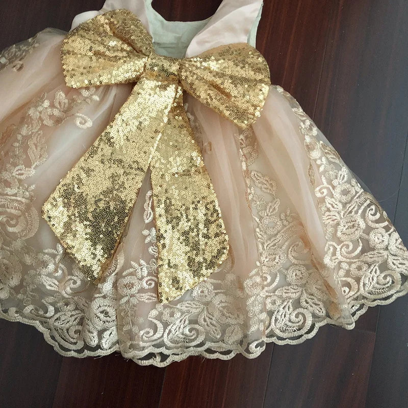 Sommerliches Prinzessinnenkleid für Mädchen – Ärmellos mit Rückenschleife & Pailletten – Festliches Kleid für Hochzeit, Party & Geburtstag