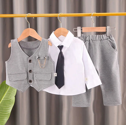 Elegantes Baby-Jungen Outfit – 3-teiliges Gentleman-Set mit Hemd, Weste & Krawatte – Perfekt für Feste & Auftritte (1–4 Jahre)