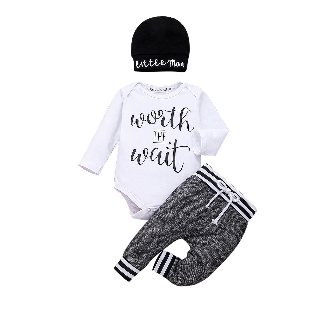 3-teiliges Babyset für Neugeborene – „Little Brother“ Langarm-Body mit Hose & Mütze – Baumwoll-Outfit für Jungen (0–24 Monate)