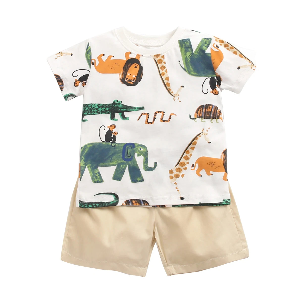 Sommer-Babyset für Jungen – 2-teiliges Baumwoll-Outfit mit Kurzarmshirt & Shorts im Cartoon-Stil (0–12 Monate)