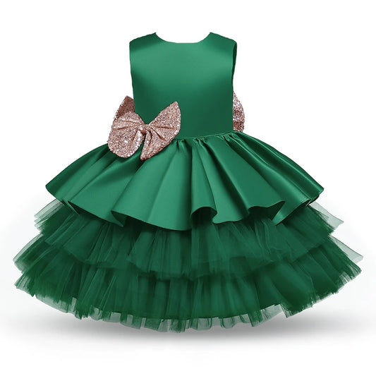 Elegantes Weihnachtskleid für Mädchen – Rückenfreies Prinzessinnenkleid mit Schleife – Festliches Ballkleid für Gala, Geburtstag & Hochzeit (Grün)