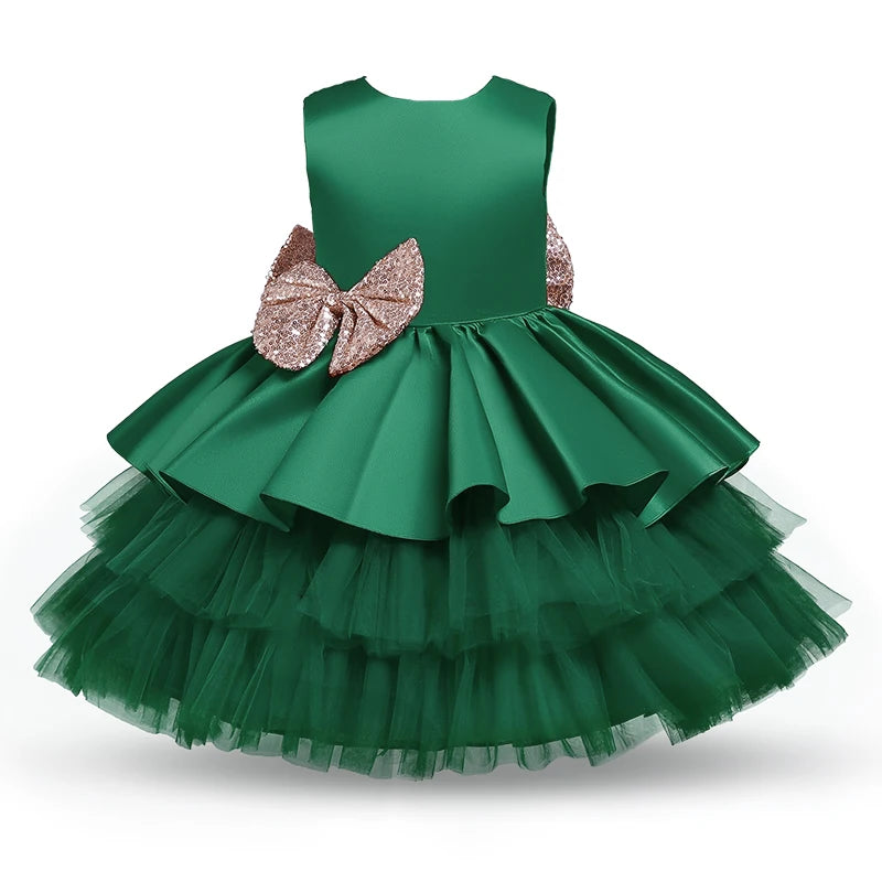 Elegantes Weihnachtskleid für Mädchen – Rückenfreies Prinzessinnenkleid mit Schleife – Festliches Ballkleid für Gala, Geburtstag & Hochzeit (Grün)