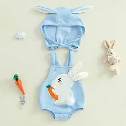 Neugeborenen Oster-Outfit – Baby Body mit Hasenstickerei & passender Mütze – 2-teiliges Set für Jungen & Mädchen