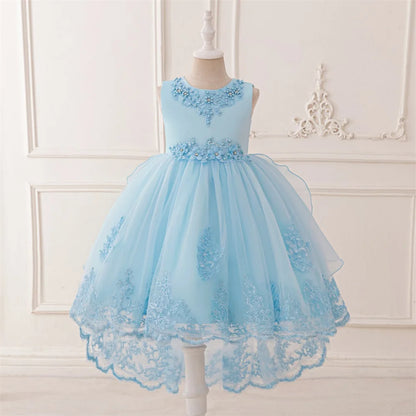 Prinzessinnenkleid für Mädchen mit Tüll & Stickerei – Rosa Partykleid mit Schleife & Schleppe – Für Geburtstag, Show & festliche Anlässe