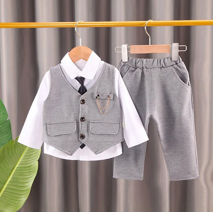 Elegantes Baby-Jungen Outfit – 3-teiliges Gentleman-Set mit Hemd, Weste & Krawatte – Perfekt für Feste & Auftritte (1–4 Jahre)