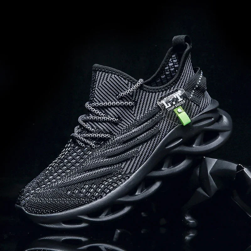 YRZL Herren Sportsneaker – Atmungsaktive Mesh-Jogging Schuhe | Leichte Outdoor-Laufschuhe in Schwarz mit Stoßdämpfung
