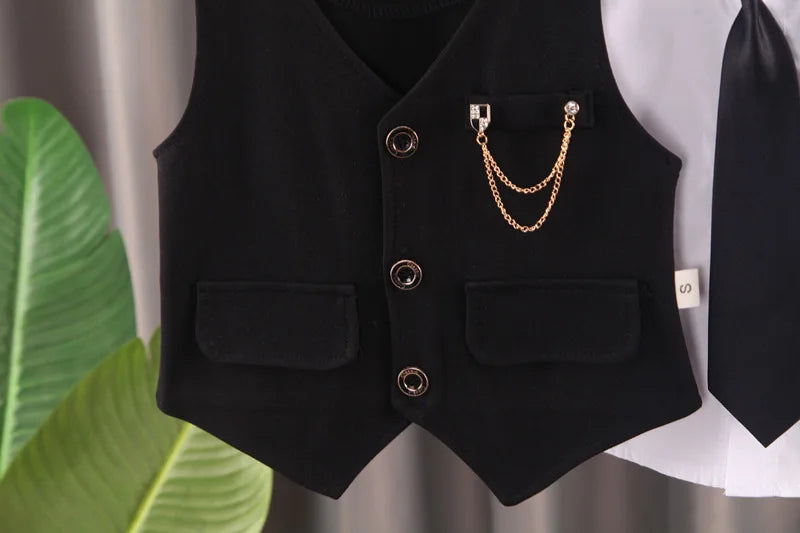 Elegantes Baby-Jungen Outfit – 3-teiliges Gentleman-Set mit Hemd, Weste & Krawatte – Perfekt für Feste & Auftritte (1–4 Jahre)