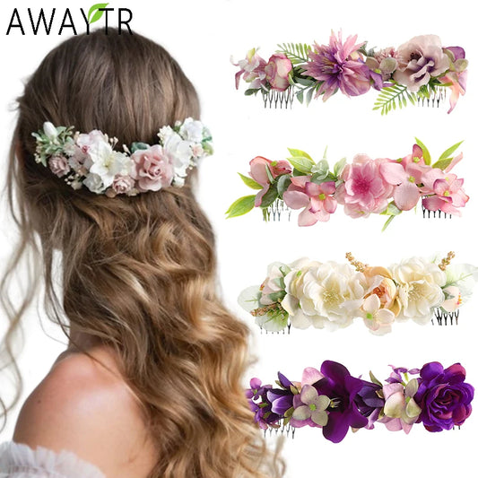Romantischer Braut-Haarkamm mit Blumen – Rattan-Stil Haaraccessoire für Hochzeiten & besondere Anlässe