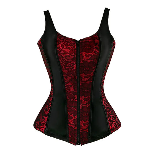 Sexy Korsettkleid mit Reißverschluss & Trägern – Gothic Vintage Overbust Corsage mit Blumendruck
