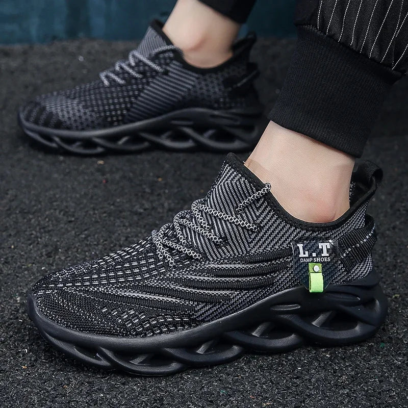 YRZL Herren Sportsneaker – Atmungsaktive Mesh-Jogging Schuhe | Leichte Outdoor-Laufschuhe in Schwarz mit Stoßdämpfung