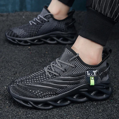 YRZL Herren Sportsneaker – Atmungsaktive Mesh-Jogging Schuhe | Leichte Outdoor-Laufschuhe in Schwarz mit Stoßdämpfung
