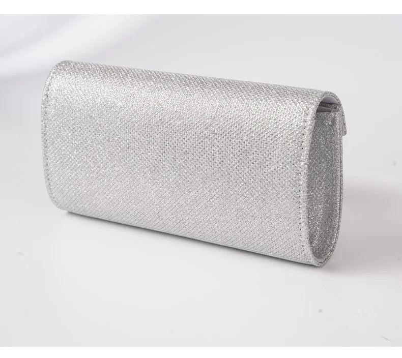 Damen Glitzer Clutch – Envelope-Abendtasche mit Kette in Silber – Elegante Mini-Handtasche für Hochzeit & Party