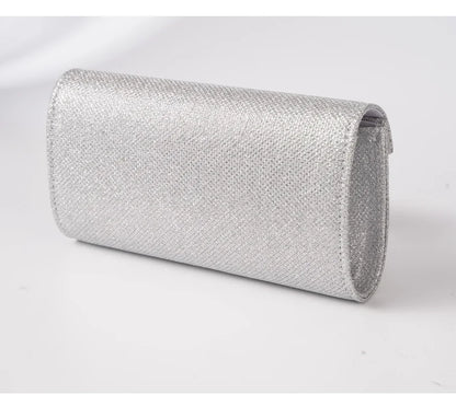Damen Glitzer Clutch – Envelope-Abendtasche mit Kette in Silber – Elegante Mini-Handtasche für Hochzeit & Party