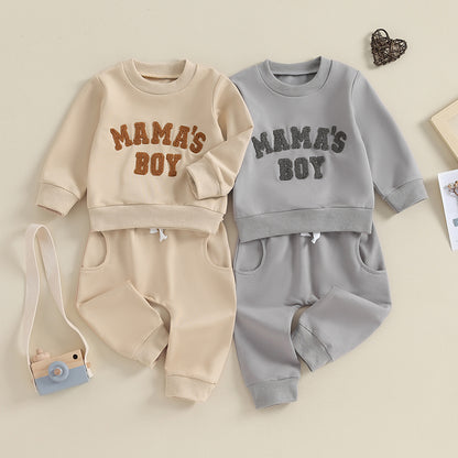 Baby Jungen 2-tlg. Herbst-Winter Set – Sweatshirt mit Buchstaben-Stickerei + Hose mit Tasche | Bequemes Outfit für Kleinkinder 0–3 Jahre