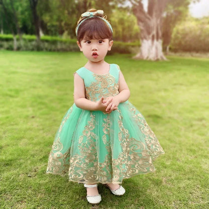 Sommerliches Prinzessinnenkleid für Mädchen – Ärmellos mit Rückenschleife & Pailletten – Festliches Kleid für Hochzeit, Party & Geburtstag