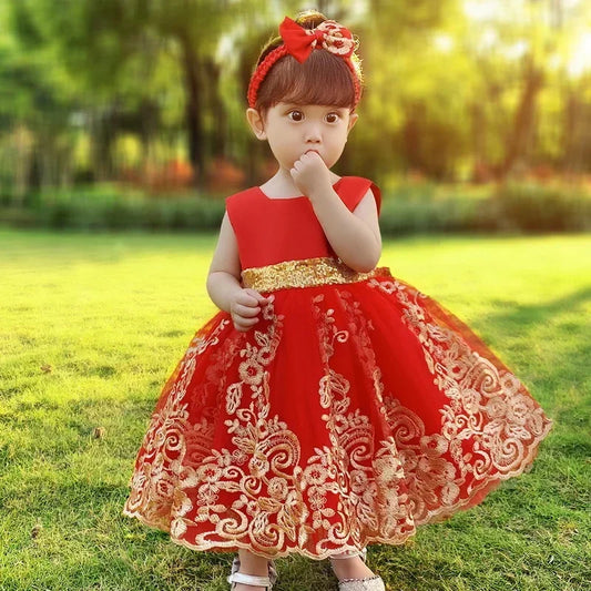 Sommerliches Prinzessinnenkleid für Mädchen – Ärmellos mit Rückenschleife & Pailletten – Festliches Kleid für Hochzeit, Party & Geburtstag