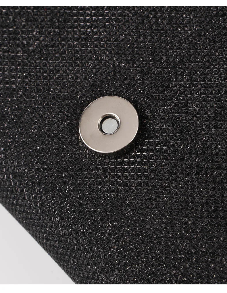 Damen Glitzer Clutch – Envelope-Abendtasche mit Kette in Silber – Elegante Mini-Handtasche für Hochzeit & Party