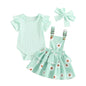 Frühlings-Outfit für Baby-Mädchen – 3-teilig: Kurzarm-Ripp-Body, Trägerrock & Haarband – von Pudcoco (0–18 Monate)