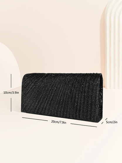 Damen Glitzer Clutch – Envelope-Abendtasche mit Kette in Silber – Elegante Mini-Handtasche für Hochzeit & Party