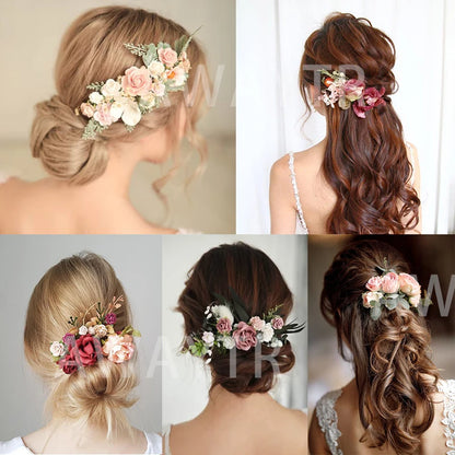 Romantischer Braut-Haarkamm mit Blumen – Rattan-Stil Haaraccessoire für Hochzeiten & besondere Anlässe