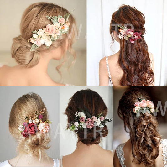 Romantischer Braut-Haarkamm mit Blumen – Rattan-Stil Haaraccessoire für Hochzeiten & besondere Anlässe