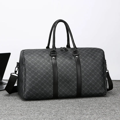 Herren Reisetasche – Schwarze PU-Ledertasche mit großem Fassungsvermögen und geometrischem Muster – Schultertasche für Business & Reisen