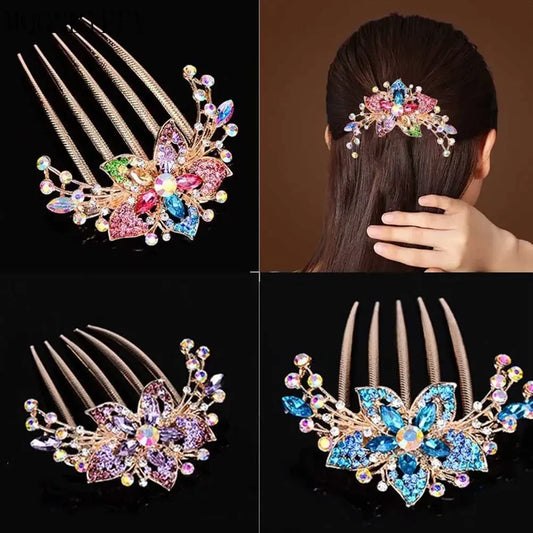 Vintage Blumen-Haarkamm mit Strass – Glänzender Haarschmuck für Damen – Antistatisch & Elegant (Geschenkidee)