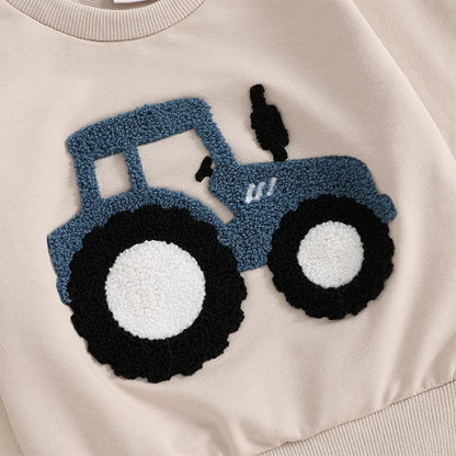 Jungen-Set für Frühling & Herbst – 2-teilig: Sweatshirt mit Traktor-Stickerei & einfarbige Hose – von Lioraitiin (0–3 Jahre)