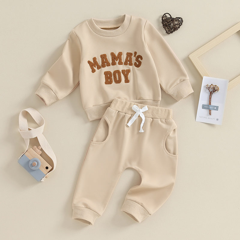 Baby Jungen 2-tlg. Herbst-Winter Set – Sweatshirt mit Buchstaben-Stickerei + Hose mit Tasche | Bequemes Outfit für Kleinkinder 0–3 Jahre