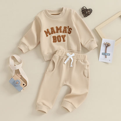 Baby Jungen 2-tlg. Herbst-Winter Set – Sweatshirt mit Buchstaben-Stickerei + Hose mit Tasche | Bequemes Outfit für Kleinkinder 0–3 Jahre