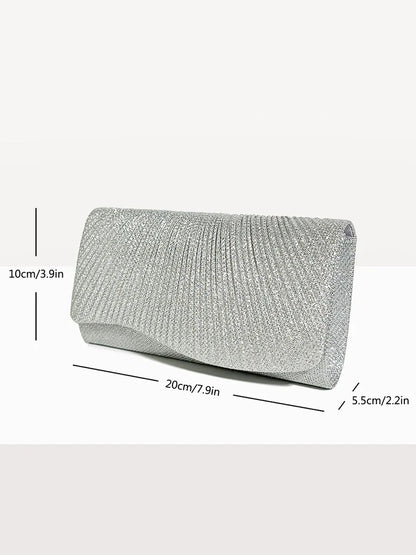 Damen Glitzer Clutch – Envelope-Abendtasche mit Kette in Silber – Elegante Mini-Handtasche für Hochzeit & Party
