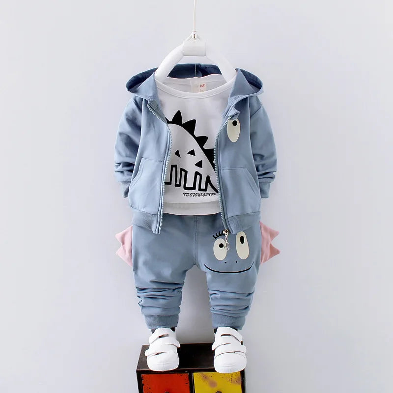 Winter-Set für Jungen (1–4 Jahre) – 3-teilig: Warmes Dino-Outfit mit Kapuzenjacke, Shirt & Hose – Fleecegefüttert
