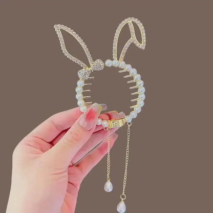Elegante Haarkralle mit Blumen-Quaste – Schmetterling, Strass & Perlen – Haarclip für Damen | Dutt- & Zopfhalter Accessoire