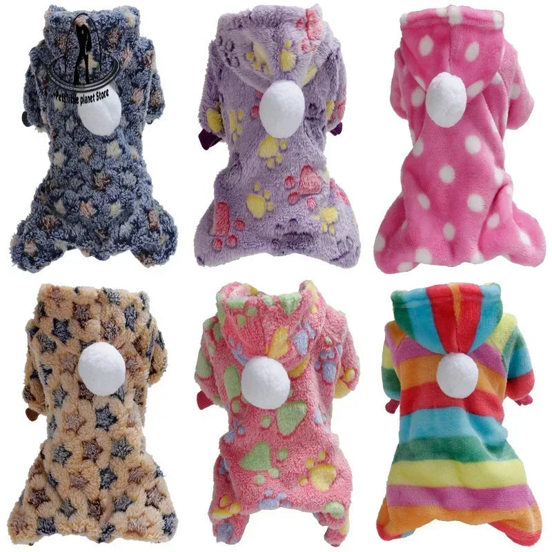 Weiche Flanell-Hundepyjama mit Streifen – Warmes Vierbeiniges Haustierkostüm für Herbst & Winter