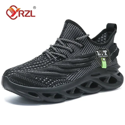 YRZL Herren Sportsneaker – Atmungsaktive Mesh-Jogging Schuhe | Leichte Outdoor-Laufschuhe in Schwarz mit Stoßdämpfung