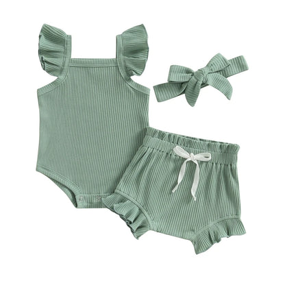 Sommer Baby Unisex 2-tlg. Set – Rüschenträger-Body & Shorts | Weiches Baumwoll-Outfit für Mädchen & Jungen (0–18 Monate)
