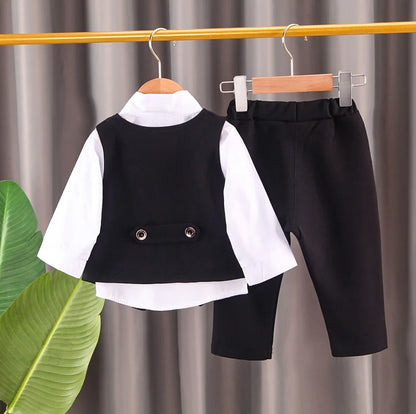 Elegantes Baby-Jungen Outfit – 3-teiliges Gentleman-Set mit Hemd, Weste & Krawatte – Perfekt für Feste & Auftritte (1–4 Jahre)