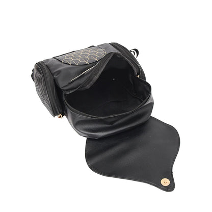 Damen Rucksack – Stylischer Eulen-Rucksack aus schwarzem PU-Leder mit Applikationen – Trendiger Begleiter für Alltag & Freizeit
