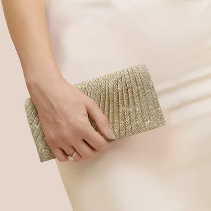 Damen Glitzer Clutch – Envelope-Abendtasche mit Kette in Silber – Elegante Mini-Handtasche für Hochzeit & Party