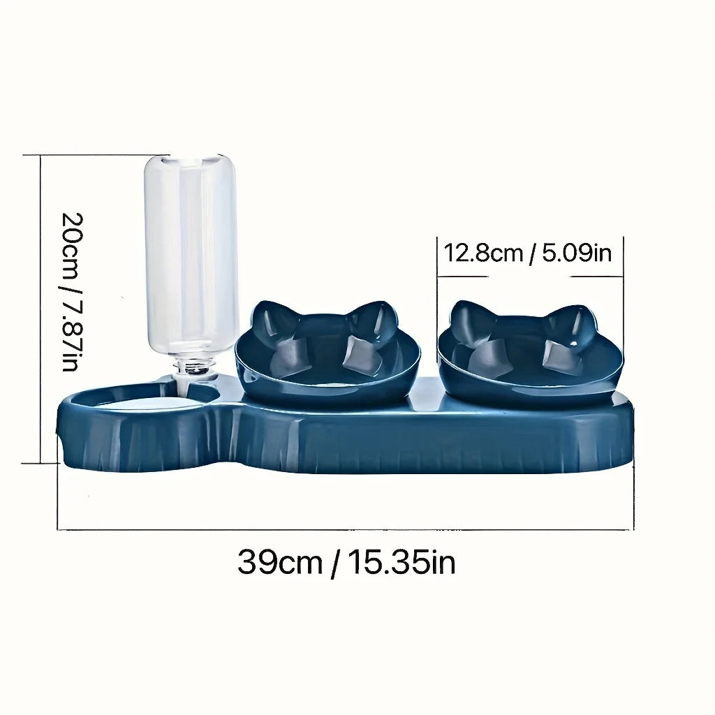 3-in-1 Katzennapf mit Wasserspender – Neigbares Design mit Ohrenform für Futter, Wasser und Nackenschutz
