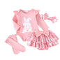 My First Easter” Baby-Mädchen-Outfit – 4-teilig: Hasen-Body, Karotten-Shorts, Socken & Haarband – von Prowow