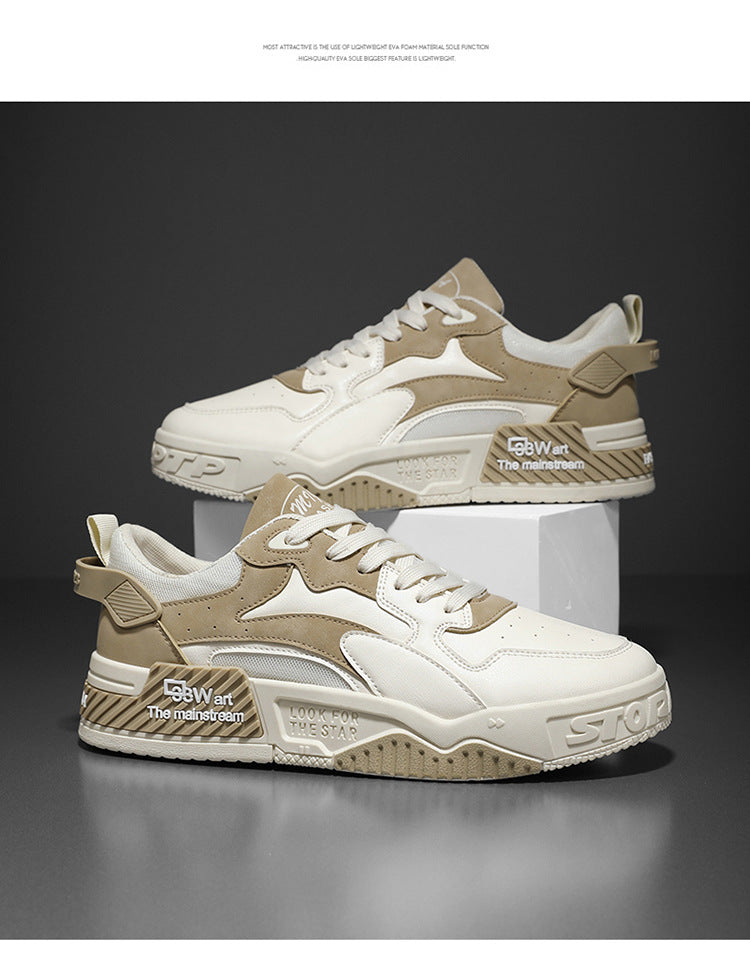 Herren Sneaker Herbst 2023 – Bequeme Plattform-Schuhe | Trendige weiße Schnürsneaker – Vulcanisierte Freizeitschuhe