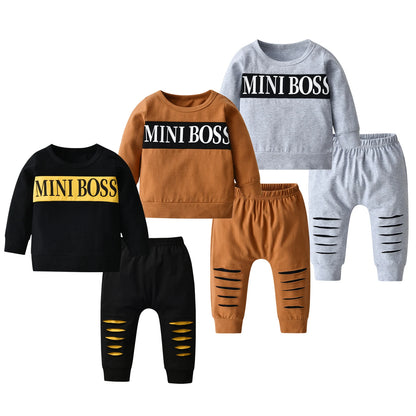 2-teiliges Baby-Set für Herbst – Langarm-Shirt mit Schriftzug & Hose – Unisex Baumwoll-Outfit für Neugeborene & Kleinkinder (0–24 Monate)