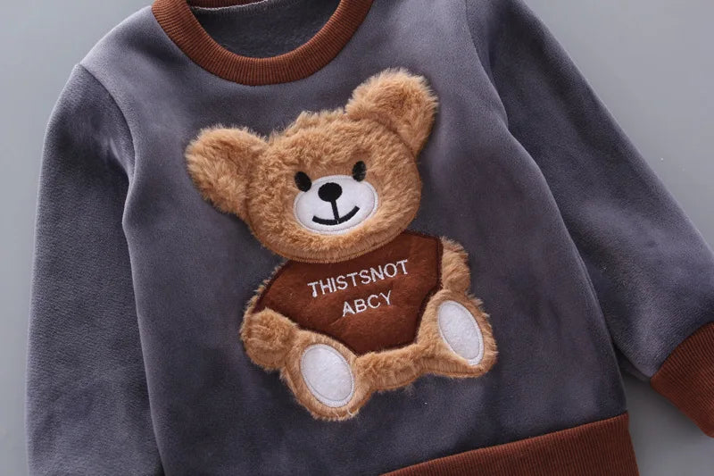 Warmer 3-teiliges Winter-Set für Babys – Kapuzenjacke mit Bärenmotiv, Weste & Hose – Baumwoll-Fleece für Jungen & Mädchen (1–3 Jahre)