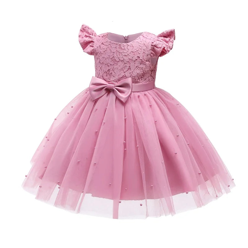 Vintage Prinzessinnenkleid mit Spitze & Stickerei – Luxuriöses Partykleid für Mädchen mit Rüschen & Goldakzenten (1–5 Jahre)